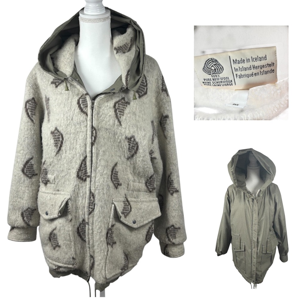 Samband of Iceland‎ Wool Parka Jacket Reversible Olive Green Grey Mens Medium